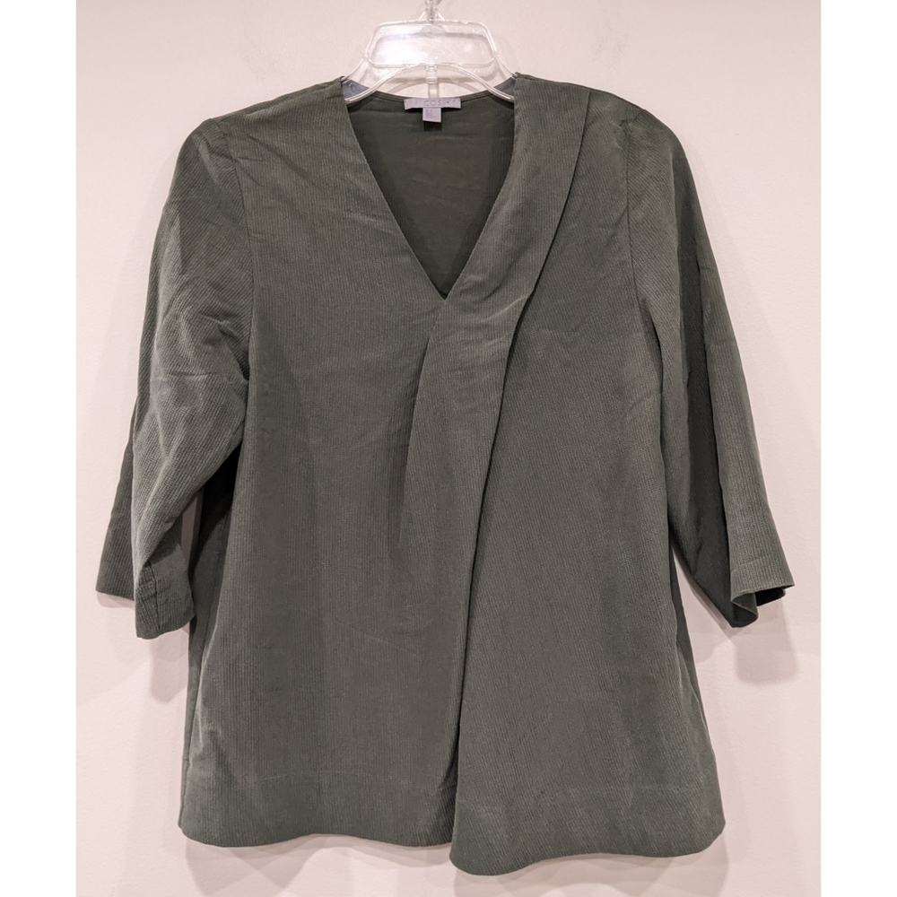 COS Green V-neck Cupro Pullover Top Size 2